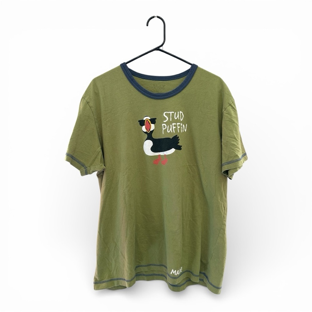 Lazy One Green Graphic T-Shirt with “Stud Puffin” Design Size M/L